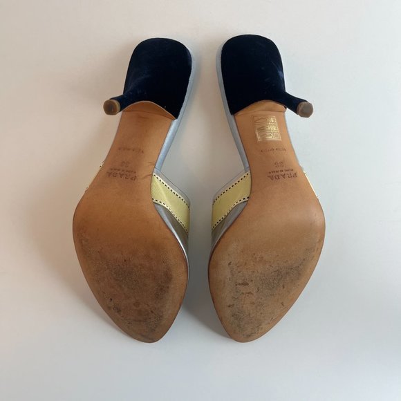Vintage Prada Yellow Ribbon and Blue Velvet Heels 38 EU - Picture 9 of 12